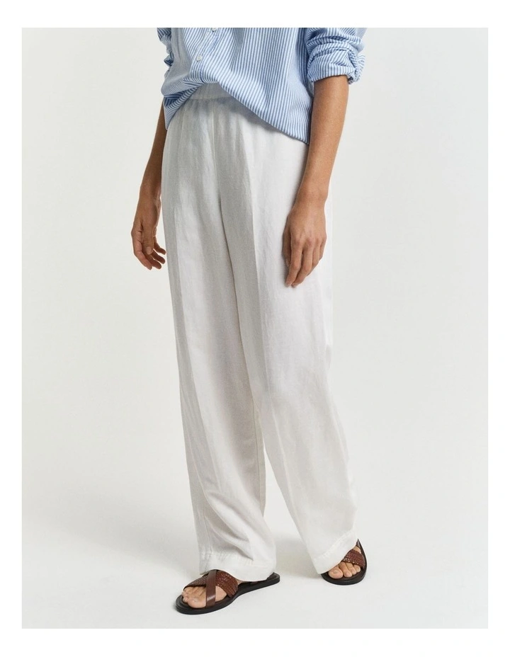 Relaxed Linen Blend Pull On Pants in Eggshell image 1