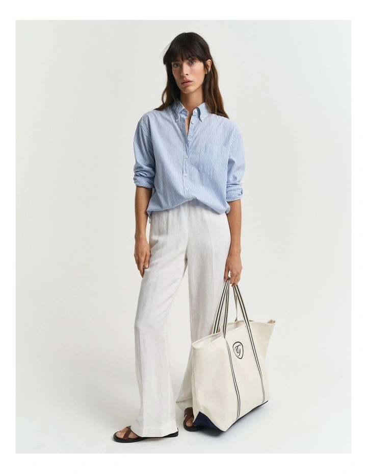 Relaxed Linen Blend Pull On Pants in Eggshell image 3