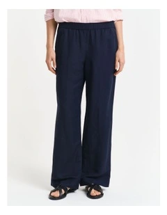 Relaxed Linen Blend Pull On Pants in Evening Blue
