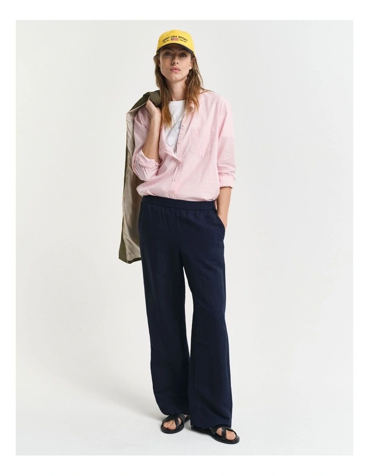 Relaxed Linen Blend Pull On Pants in Evening Blue image 3