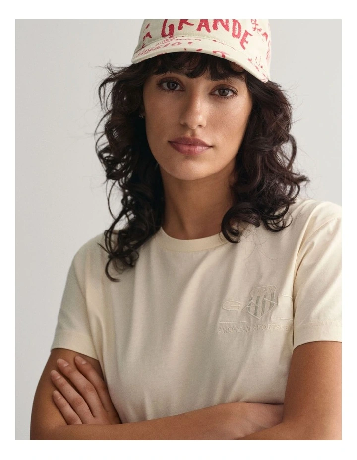 Regular Tonal Shield Short Sleeve T-Shirt in Linen image 4