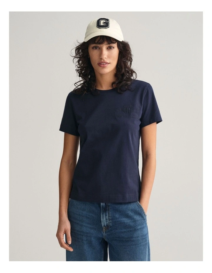 Regular Tonal Shield Short Sleeve T-Shirt in Evening Blue image 1
