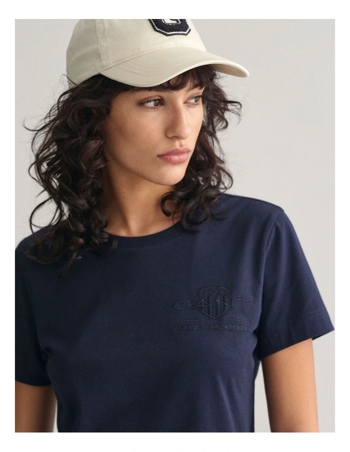 Regular Tonal Shield Short Sleeve T-Shirt in Evening Blue image 4
