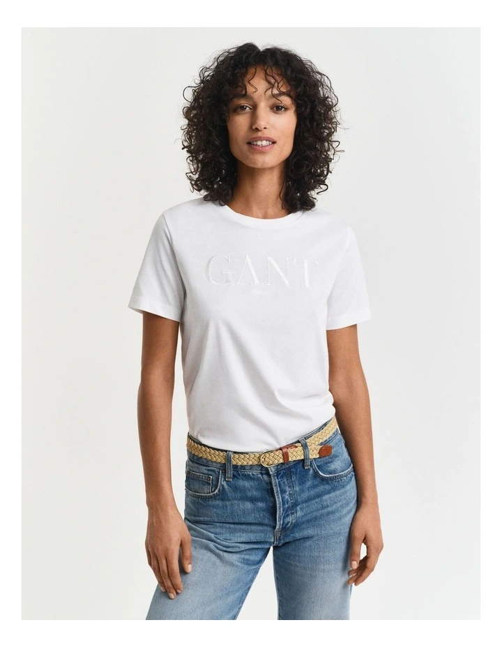 Regular Tonal Graphic Short Sleeve T-Shirt in Eggshell image 1