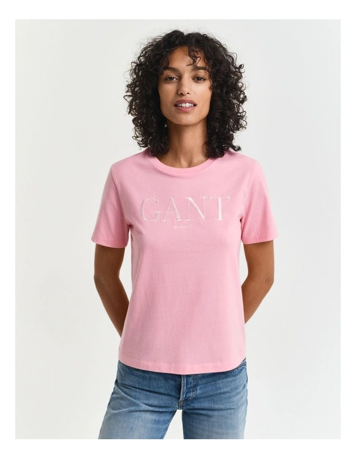 Regular Tonal Graphic Short Sleeve T-Shirt in Geranium Pink image 1