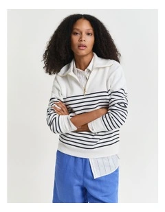 Breton Rib Half Zip Sweat in Eggshell