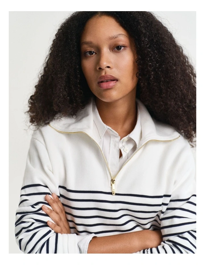 Breton Rib Half Zip Sweat in Eggshell image 4