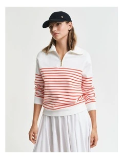 Breton Rib Half Zip Sweat in Orange Red