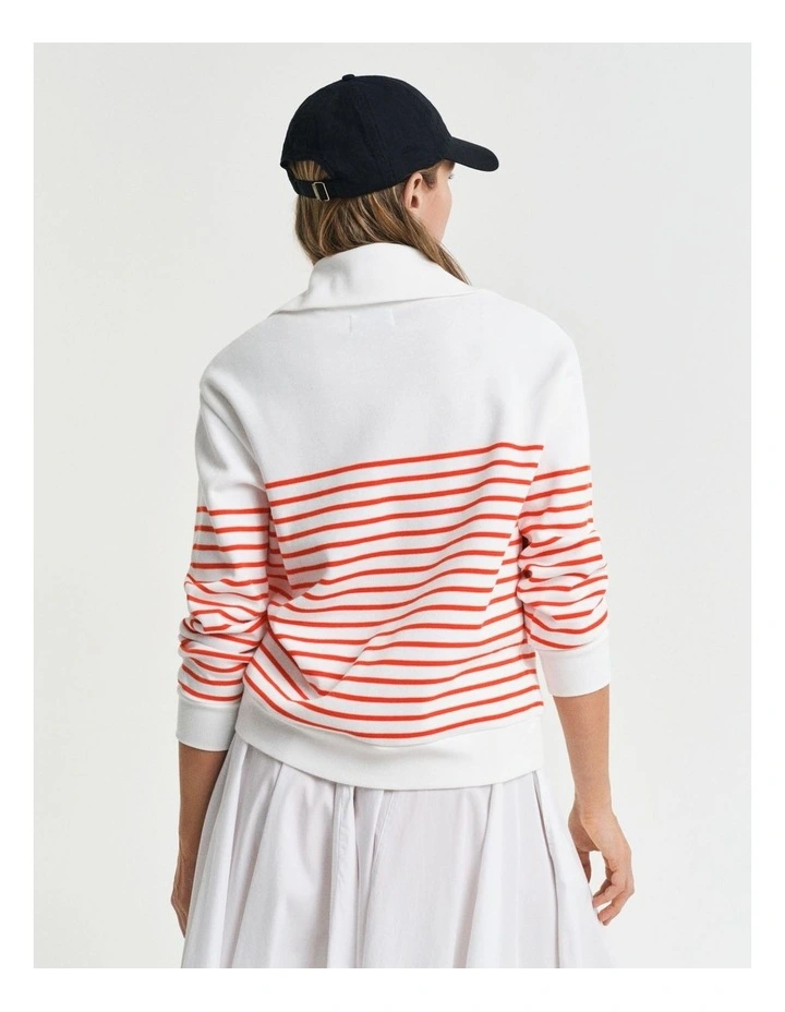 Breton Rib Half Zip Sweat in Orange Red image 2