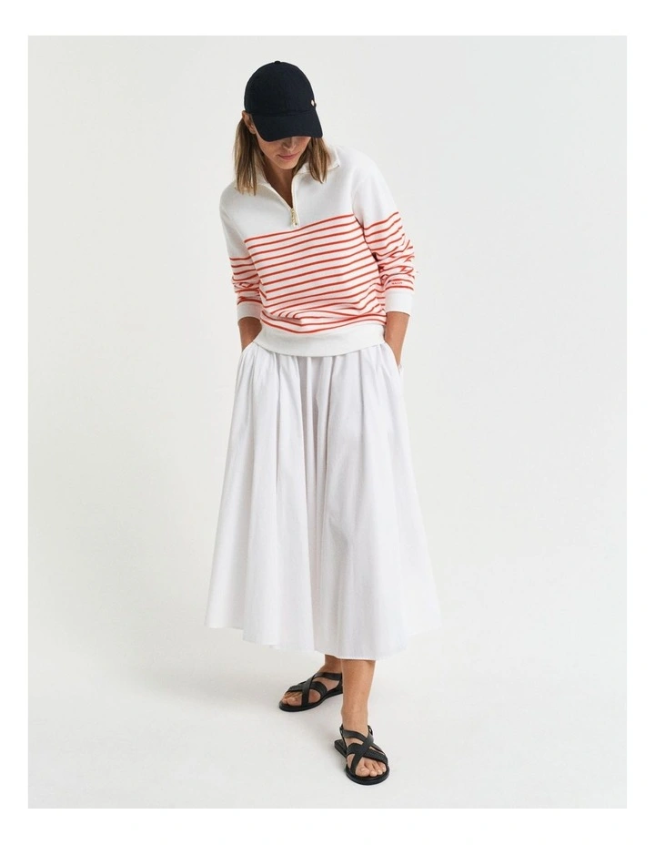Breton Rib Half Zip Sweat in Orange Red image 3
