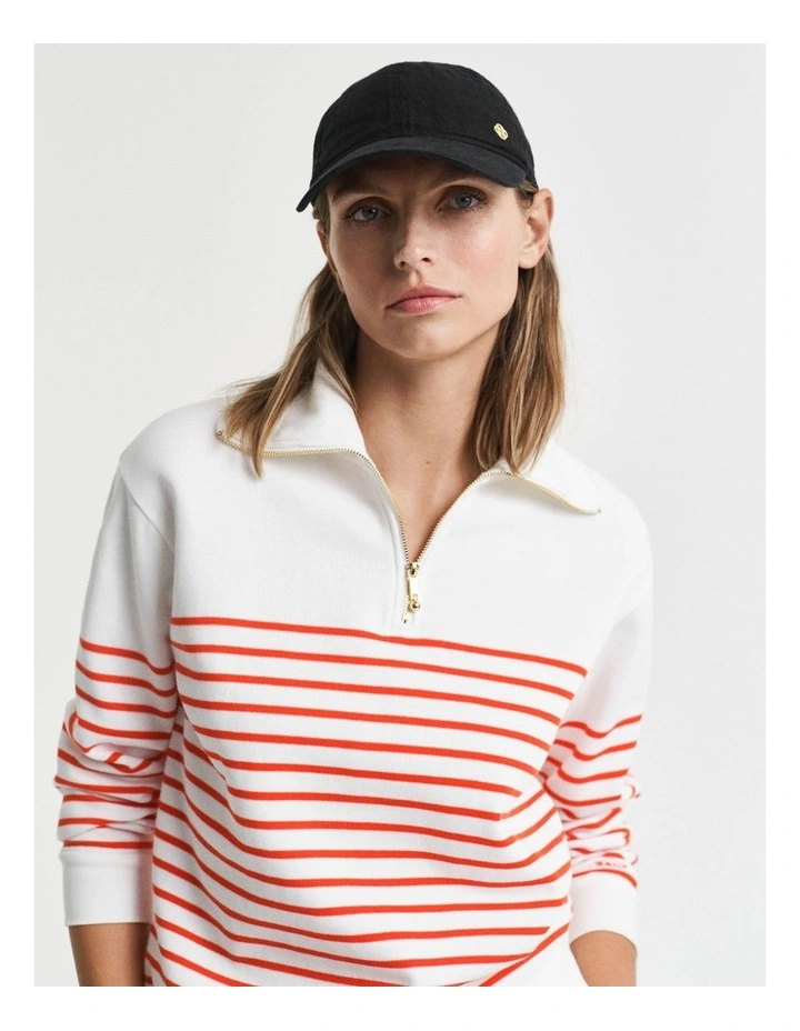 Breton Rib Half Zip Sweat in Orange Red image 4