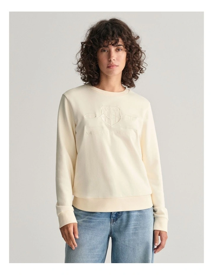 Regular Tonal Shield Crew-Neck Sweatshirt in Linen image 1