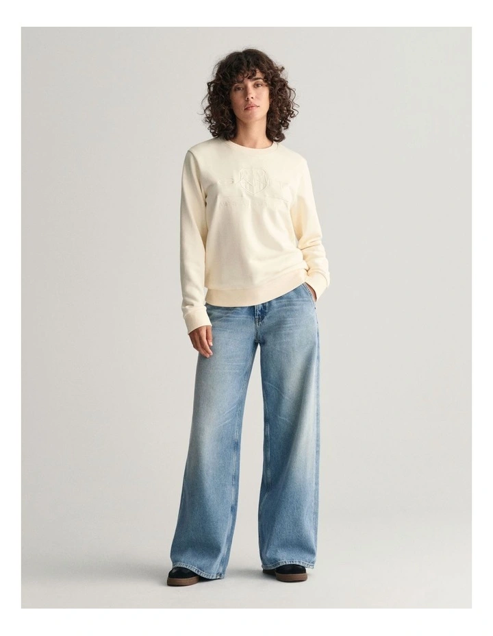 Regular Tonal Shield Crew-Neck Sweatshirt in Linen image 3
