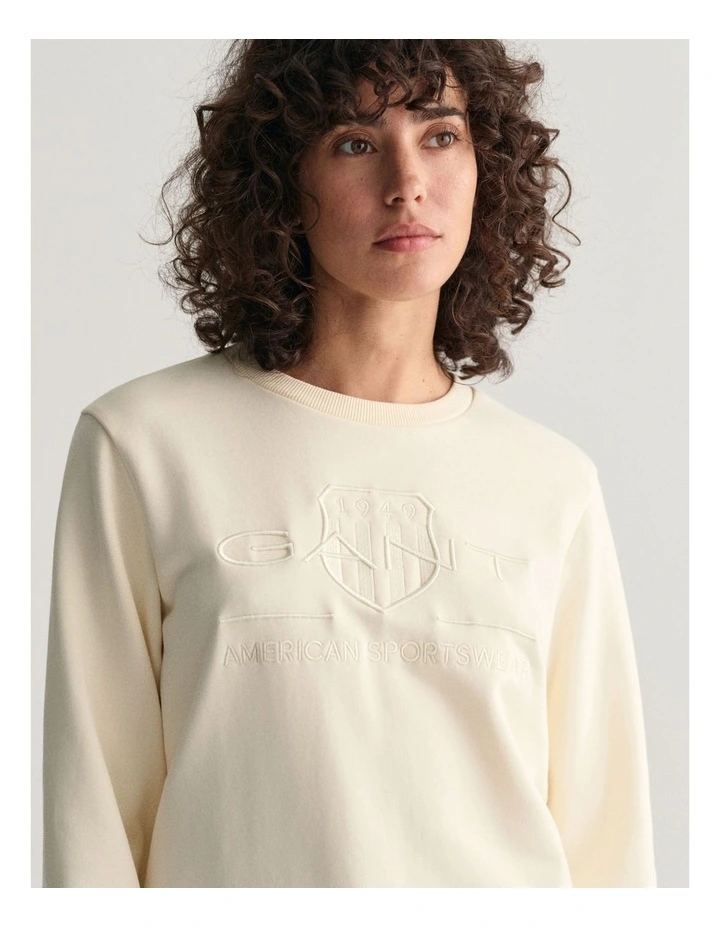 Regular Tonal Shield Crew-Neck Sweatshirt in Linen image 4