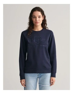 Regular Tonal Shield Crew Neck Sweat in Evening Blue