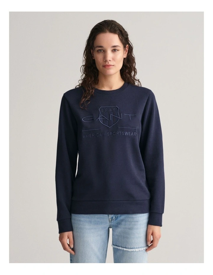 Regular Tonal Shield Crew Neck Sweat in Evening Blue image 1