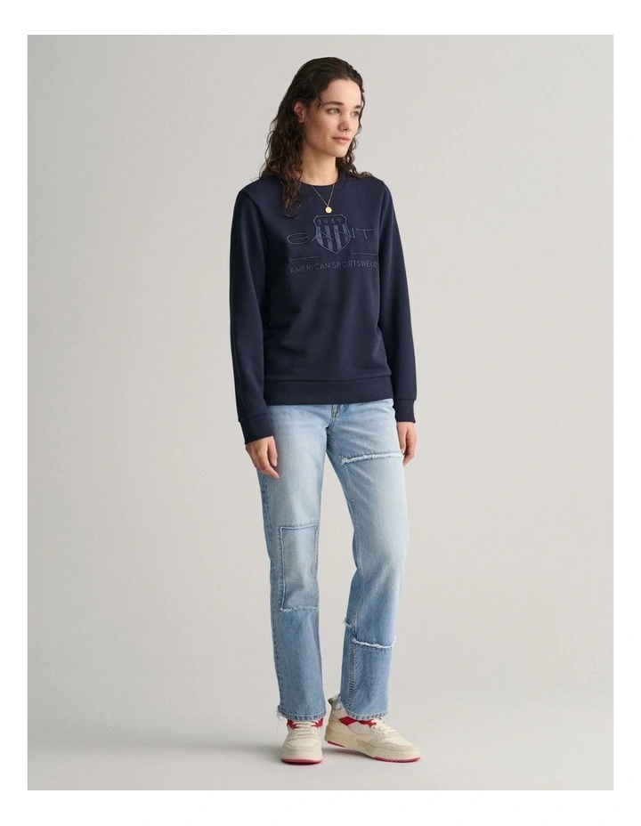 Regular Tonal Shield Crew Neck Sweat in Evening Blue image 3