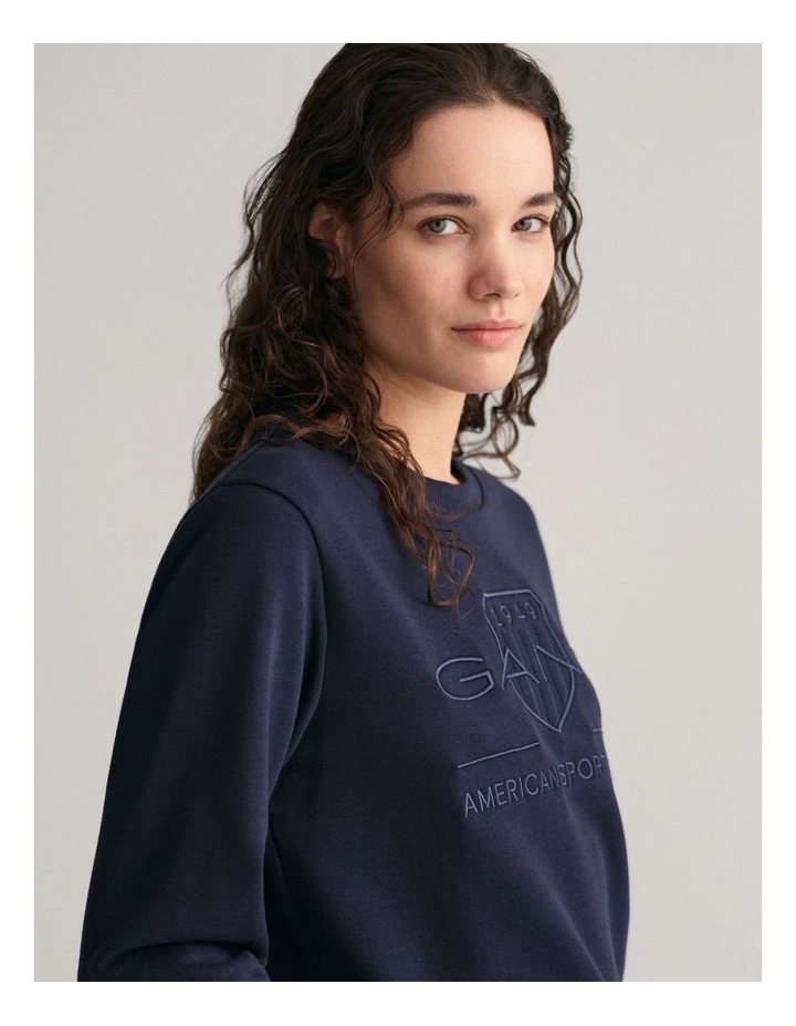 Regular Tonal Shield Crew Neck Sweat in Evening Blue image 4