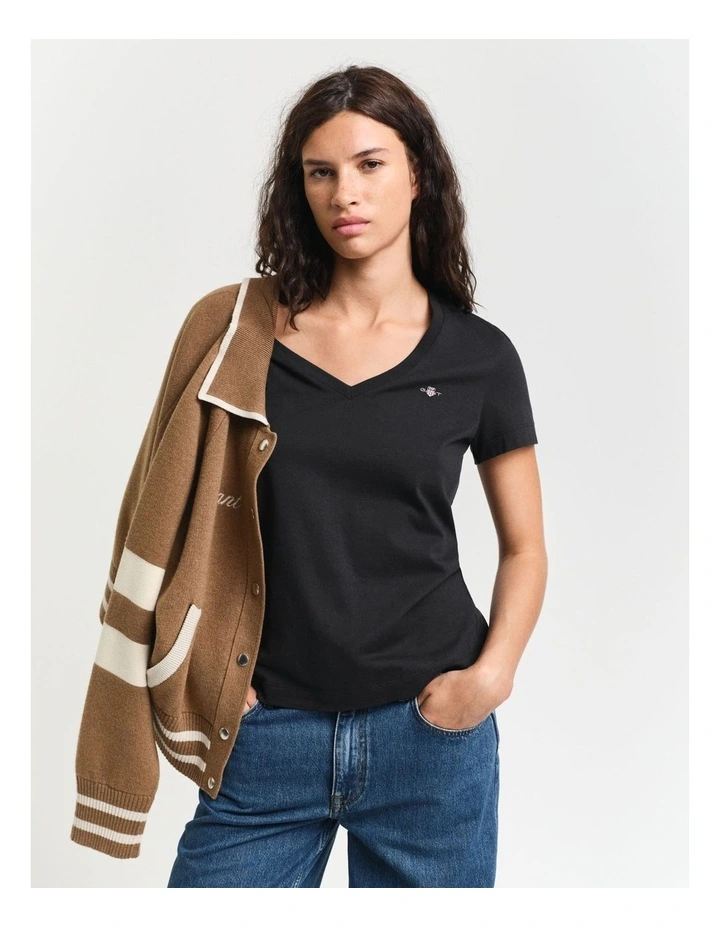 Regular Shield Short Sleeve V-Neck T-Shirt in Black image 1