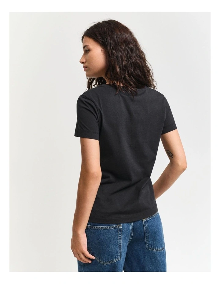 Regular Shield Short Sleeve V-Neck T-Shirt in Black image 2