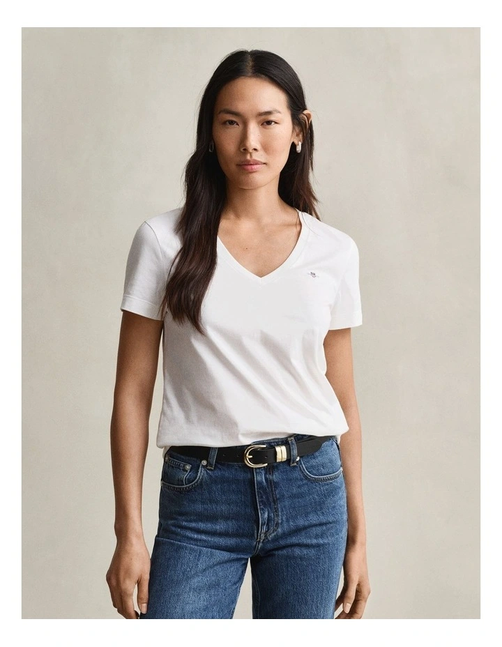 Regular Shield Short Sleeve V-Neck T-Shirt in White image 1