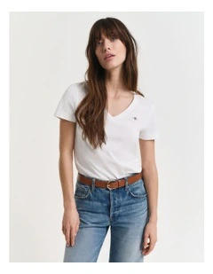 Regular Shield Short Sleeve V-Neck T-Shirt in White