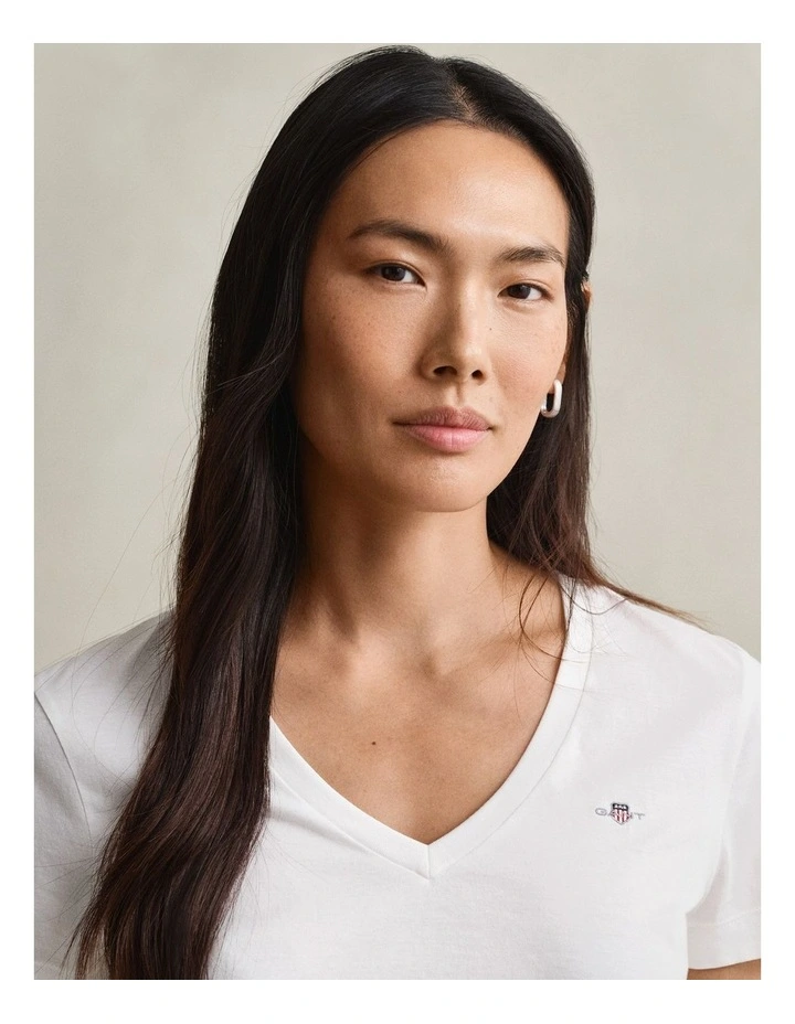 Regular Shield Short Sleeve V-Neck T-Shirt in White image 3