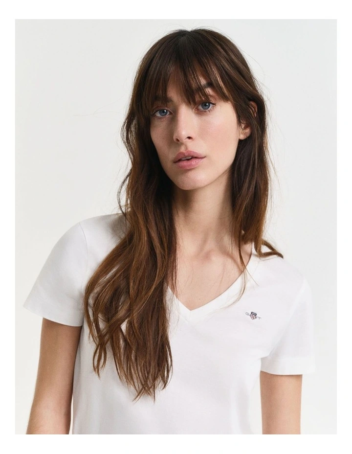Regular Shield Short Sleeve V-Neck T-Shirt in White image 3