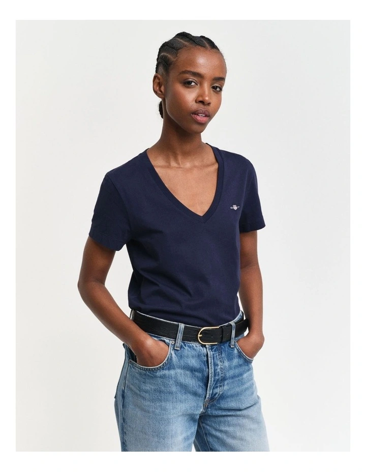 Regular Shield Short Sleeve V-Neck T-Shirt in Evening Blue image 1