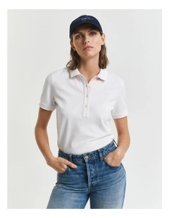 Contrast Collar Short Sleeve Pique Polo in White