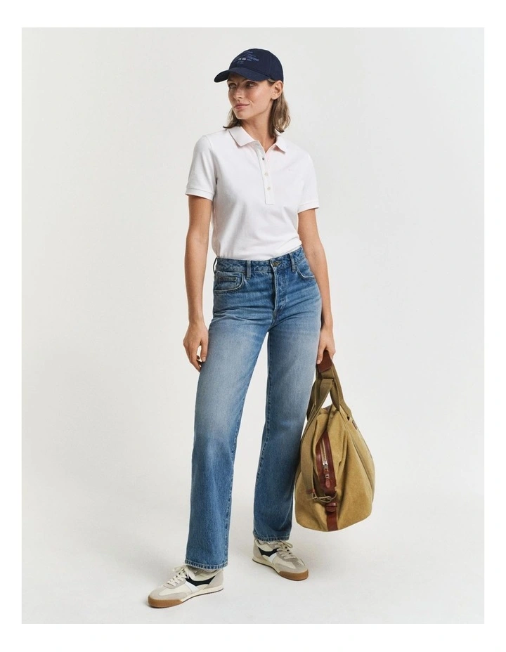 Contrast Collar Short Sleeve Pique Polo in White image 3