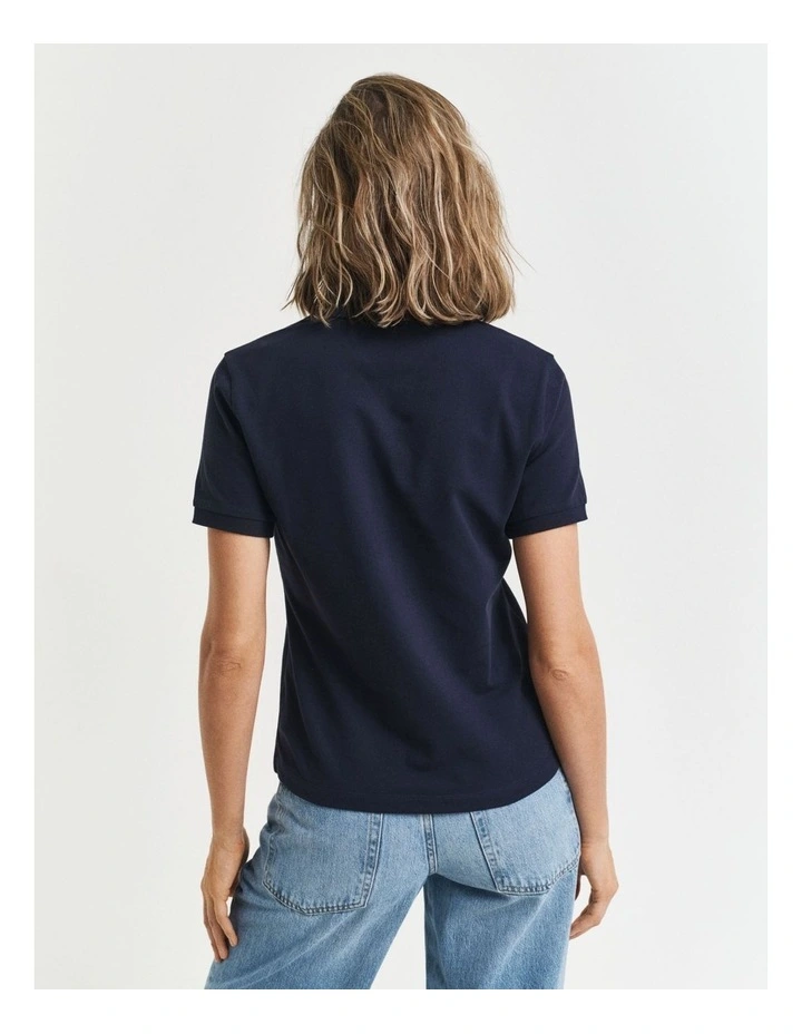 Contrast Collar Short Sleeve Pique Polo in Evening Blue image 2