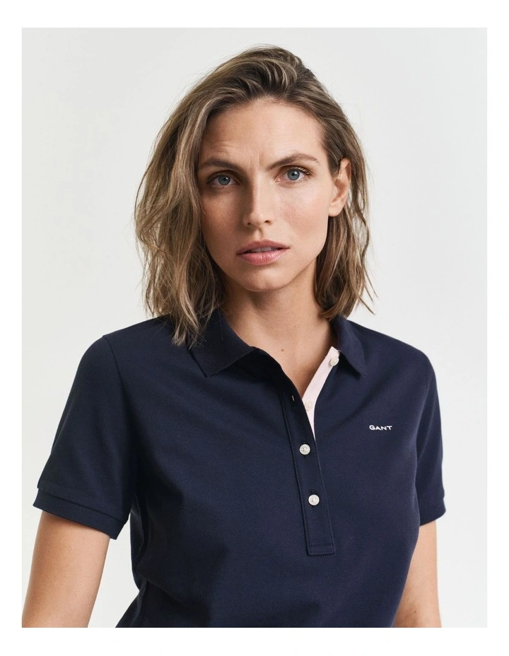 Contrast Collar Short Sleeve Pique Polo in Evening Blue image 4
