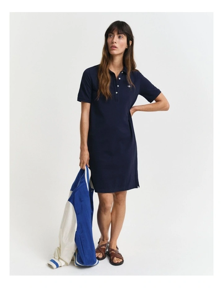 Shield Piqu Polo Dress in Evening Blue image 1