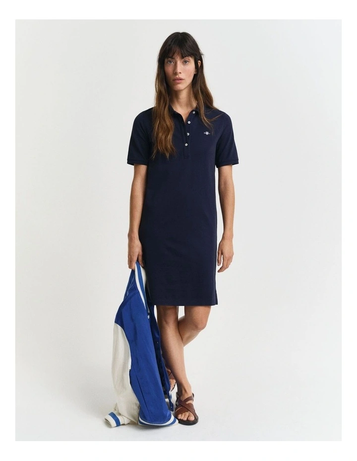 Shield Piqu Polo Dress in Evening Blue image 4