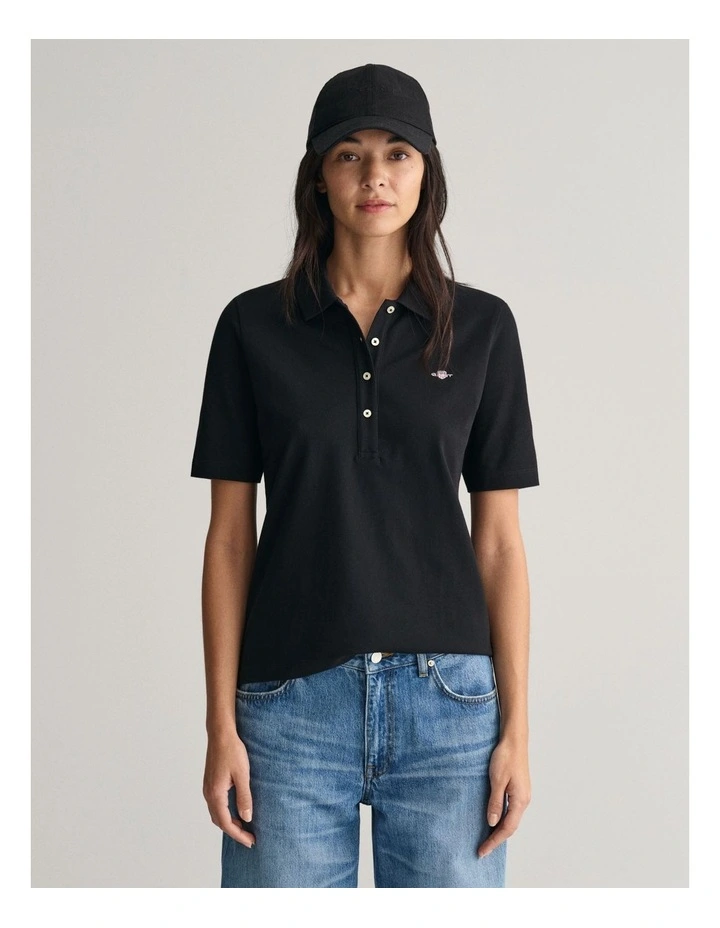 Shield Piqu Polo Shirt in Black image 1