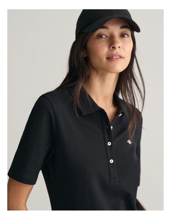 Shield Piqu Polo Shirt in Black image 3