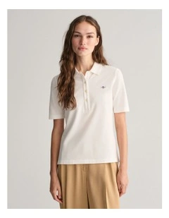 Shield Pique Polo Shirt in Eggshell