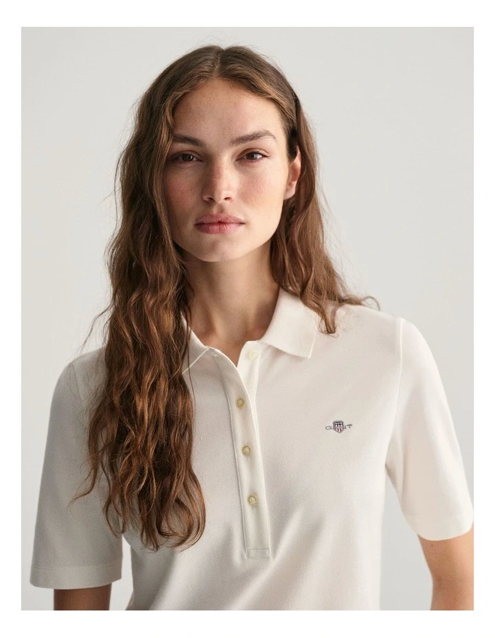 Shield Pique Polo Shirt in Eggshell image 3