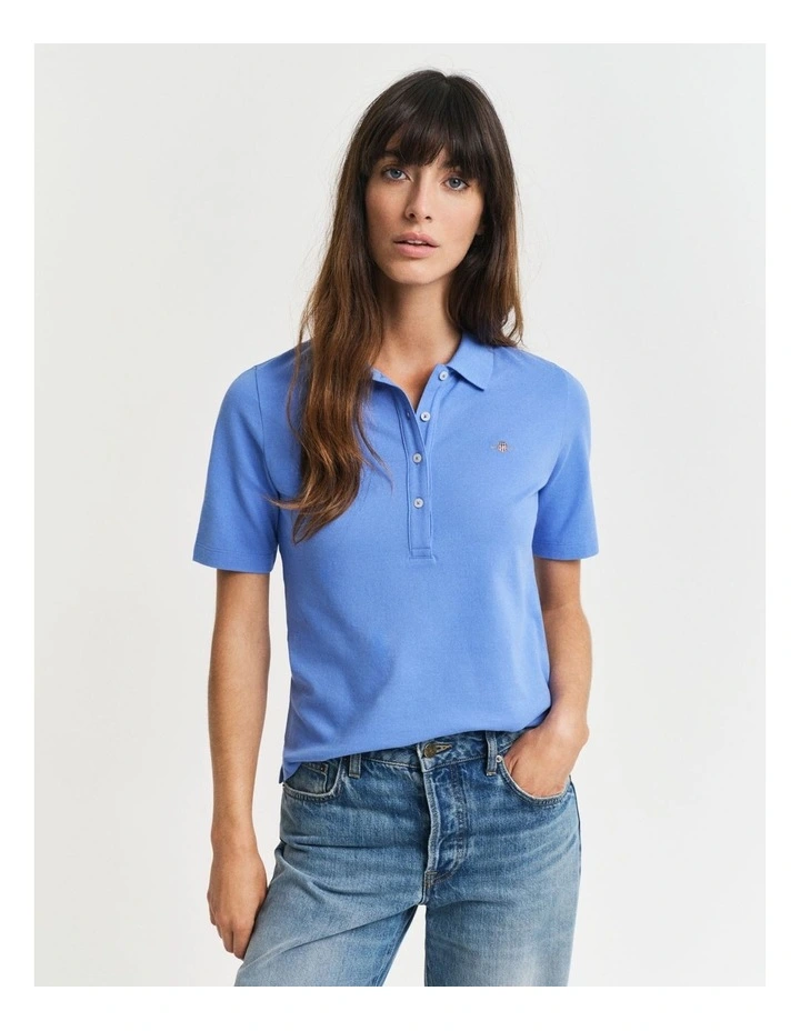 Shield Piqu Polo Shirt in Perfect Blue image 1