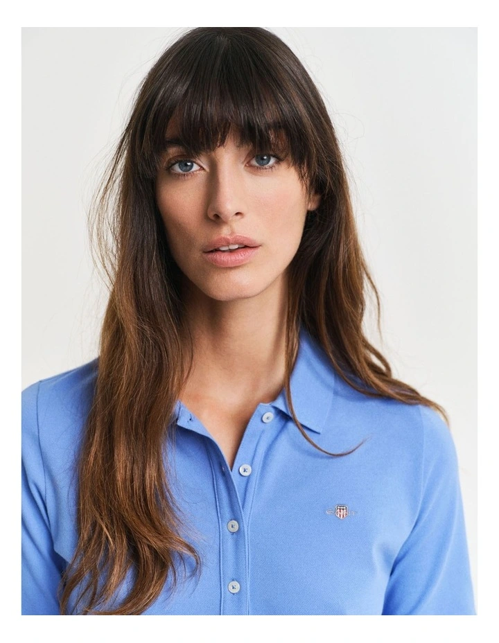 Shield Piqu Polo Shirt in Perfect Blue image 3