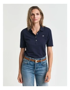 Shield Pique Polo Shirt in Evening Blue