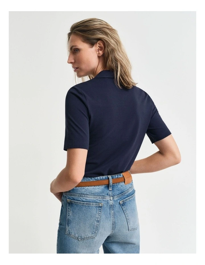Shield Pique Polo Shirt in Evening Blue image 2