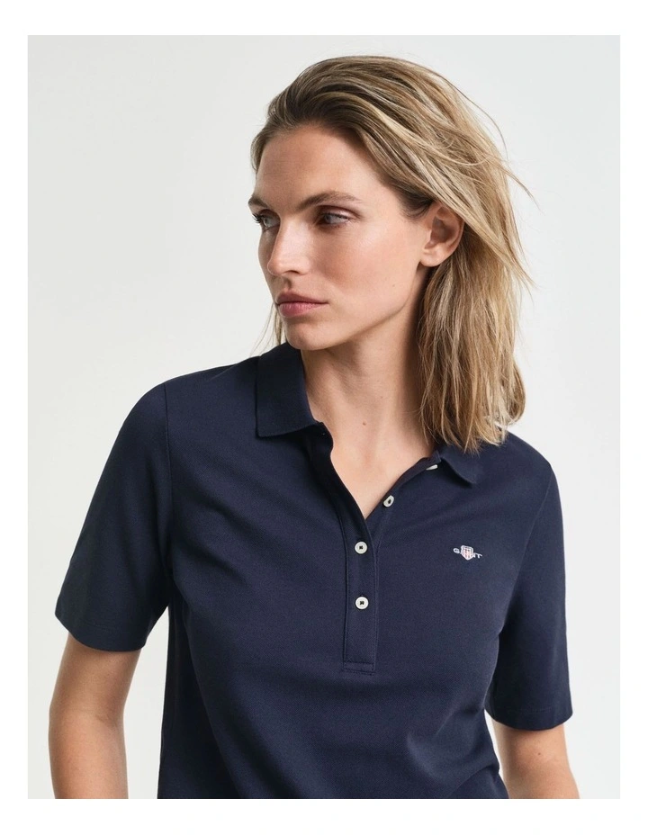 Shield Pique Polo Shirt in Evening Blue image 3