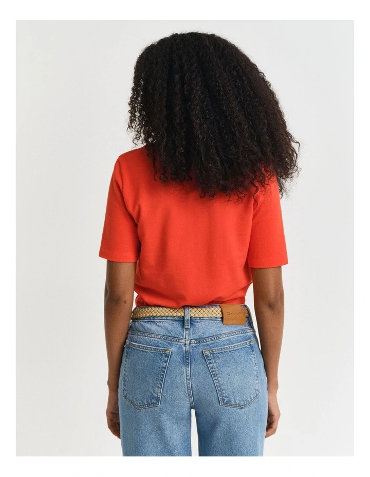 Shield Piqu Polo Shirt in Orange Red image 2