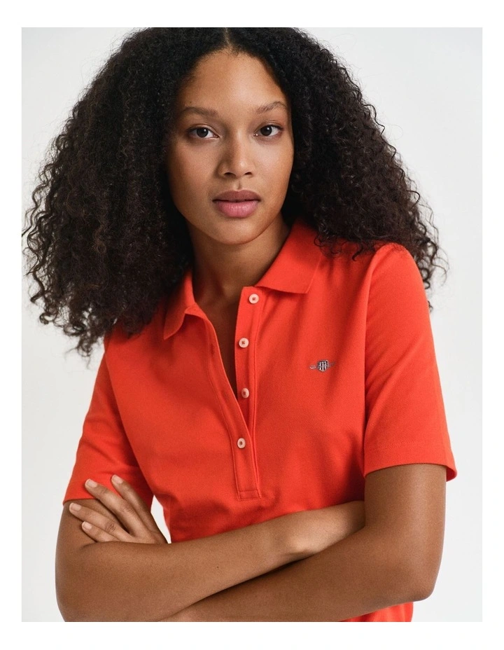 Shield Piqu Polo Shirt in Orange Red image 3