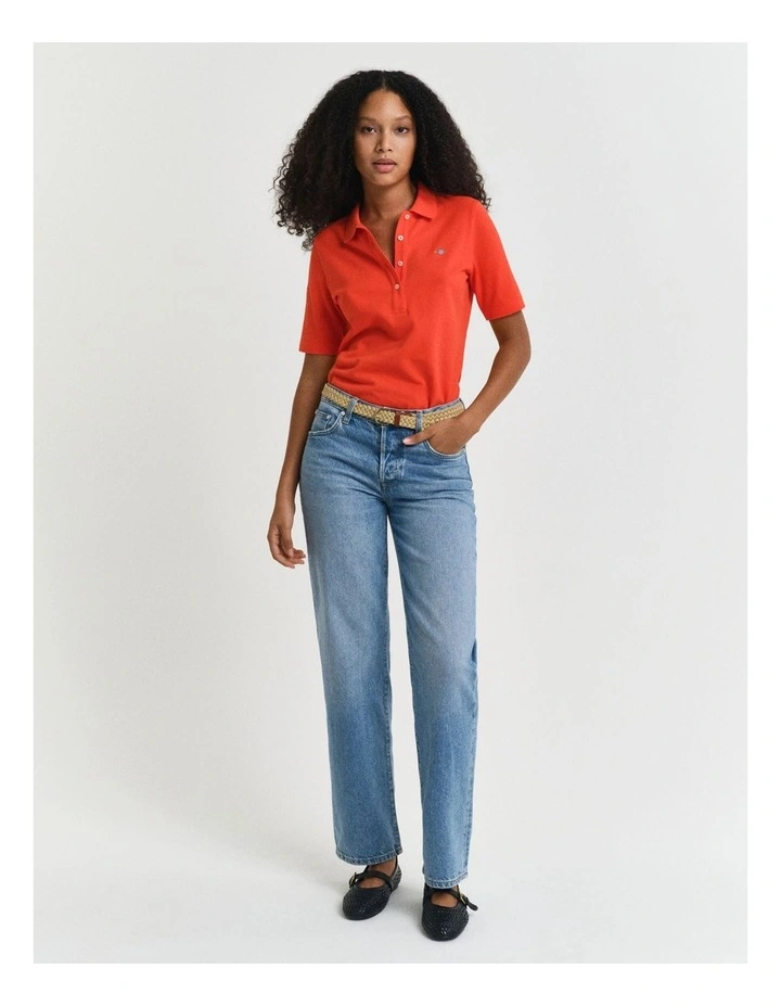 Shield Piqu Polo Shirt in Orange Red image 4