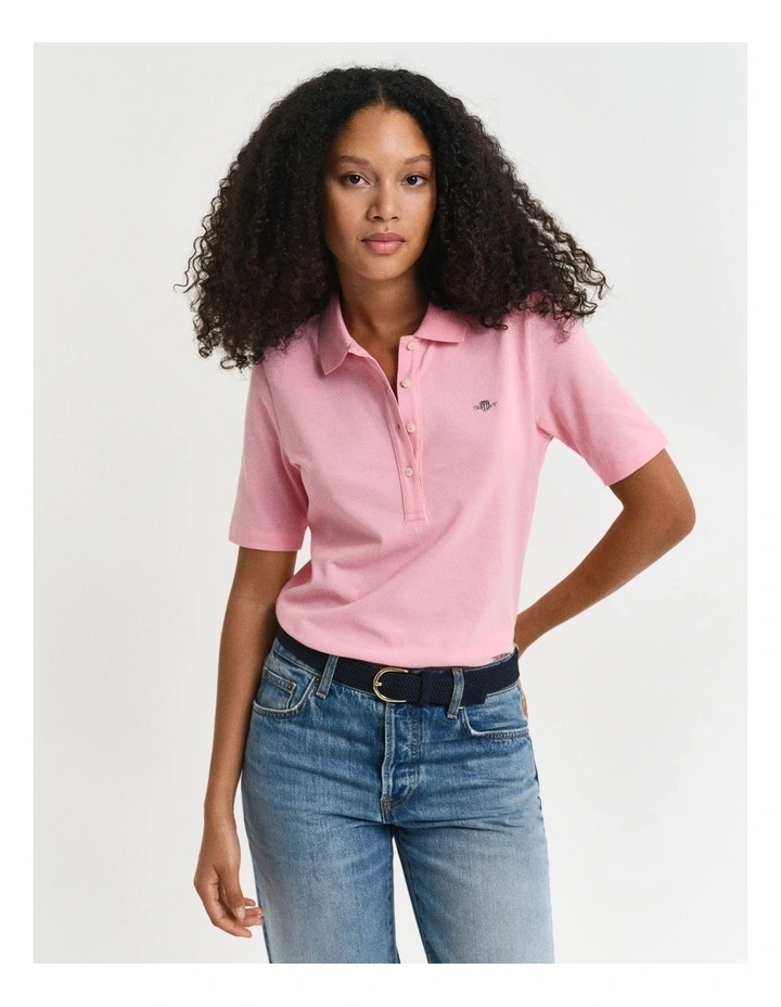 Shield Piqu Polo Shirt in Faded Pink image 1