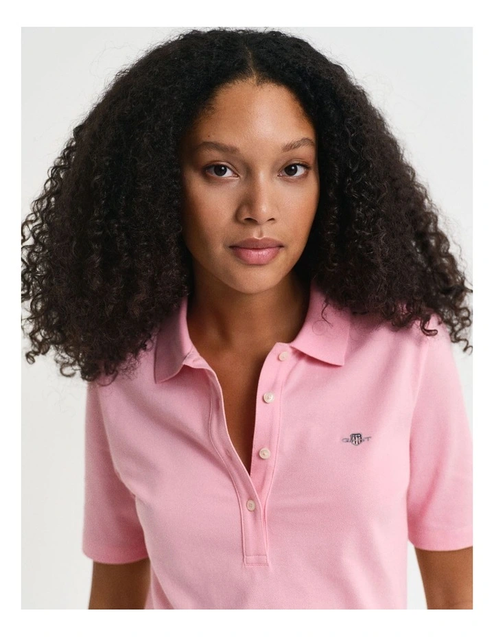 Shield Piqu Polo Shirt in Faded Pink image 3