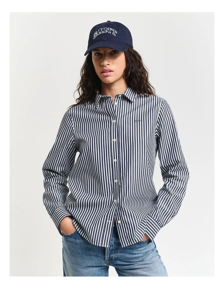 Regular Fit Striped Poplin Shirt in Classic Blue image 1